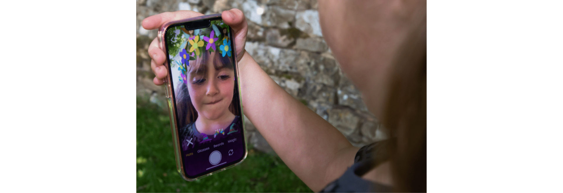 Young girl using AR face filters to create a personal profile