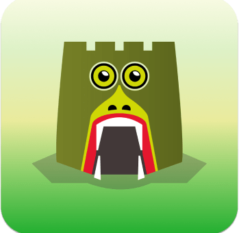 The Forbidden Corner Quest Icon - This is an illustration of an old fashion tower with eyes and  a large mouth as an entrance. A face tower.
