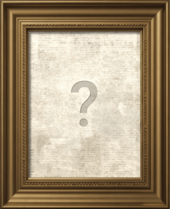 Old yellow and brown paper with a question mark on it in an old picture frame."